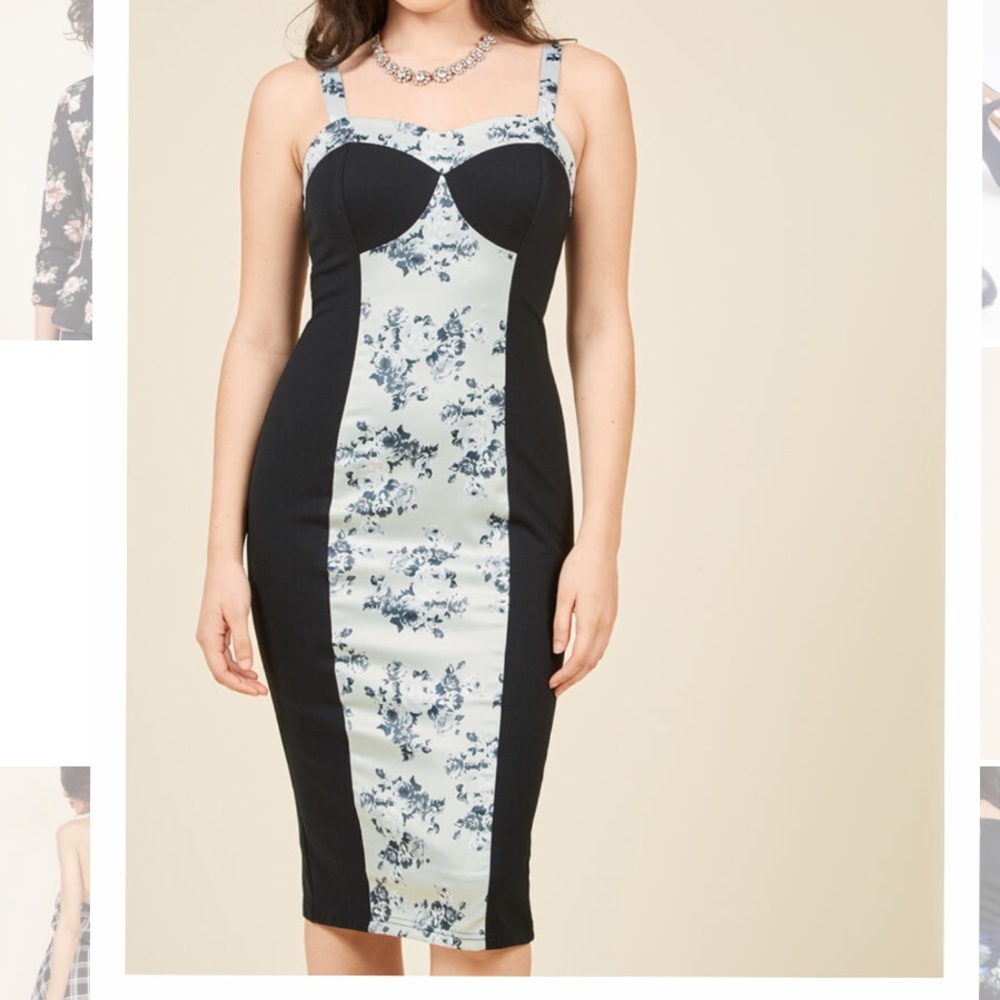 ModCloth exclusive — black and floral sheath dress